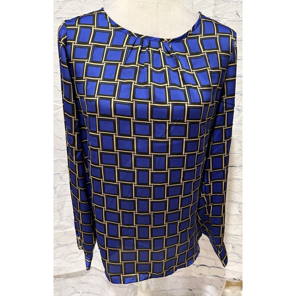 The Limited Long Sleeve Blue and Black Geometric Top Blouse Medium
